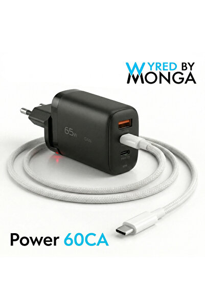Wyred by Monga Incarcator Retea GaN 65W PD POWER 65CA-1M 3 Porturi, Negru cu ...