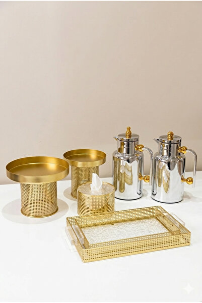 Generic طقم ضيافة عصري متكامل – مكون من طقم ترامس شاي وقهوة + طقم استاند كيك ...