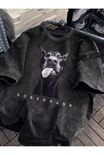 CLASSY.MODA Smoked Washed T-Shirt - Denim Textured Retro Design Loose Top