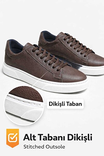 FAYMAZ Men's Brown Leather Textured White Thick Sole Guaranteed Lace-Up Casua...