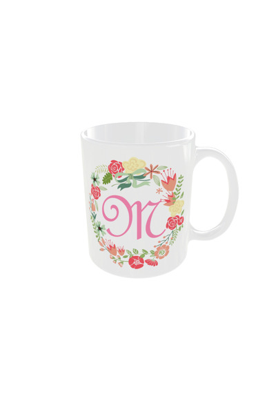 OEM Personalized white floral letter M mug, 350ml – the ideal gift for any oc...