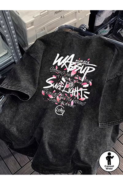 CLASSY.MODA Μπλουζάκι με εφέ καπνιστού αντικέ και πλυμένη υφή - Τζιν με ρετρό...