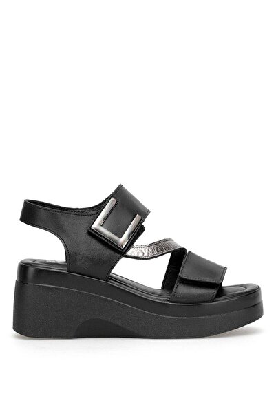 Venüs 2613804Y Дамски сандали от естествена кожа на платформа, черни