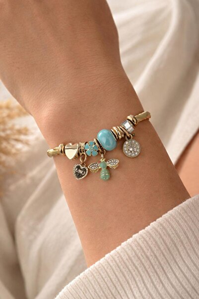 stainless steell Gold Multi-Colored Charm Steel Bracelet