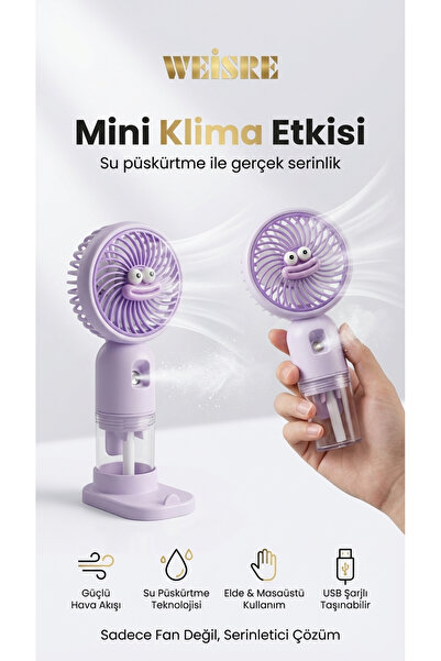 Weisre Su Püskürtmeli Mini Klima Fan USB Şarjlı Taşınabilir Masaüstü El Tipi ...