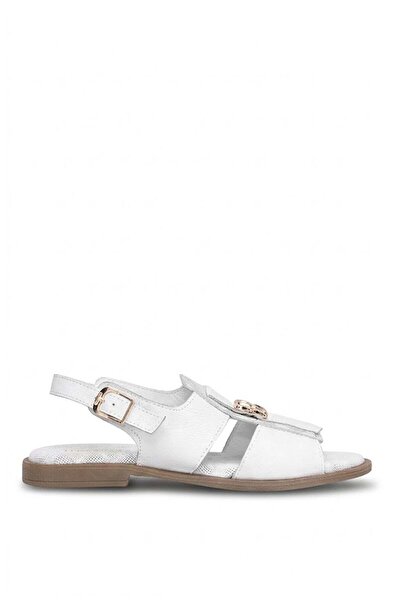 Mammamia D26YS-2780 Sandale plate din piele naturală pentru femei, albe