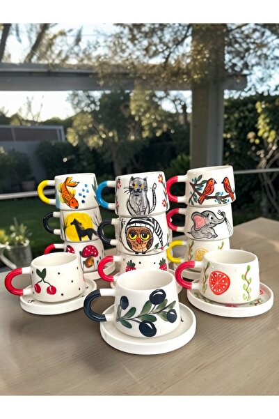 Artistic Quality Nature Themed Tea-Coffee Cups with Decorative Animal and Fru...