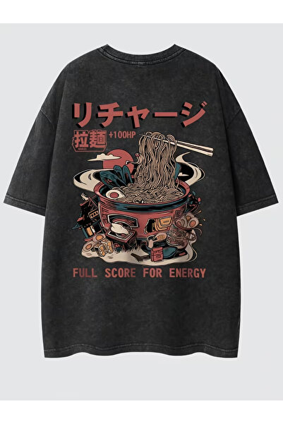 CLASSY.MODA Smoked Washed T-Shirt - Denim Textured Retro Design Loose Top