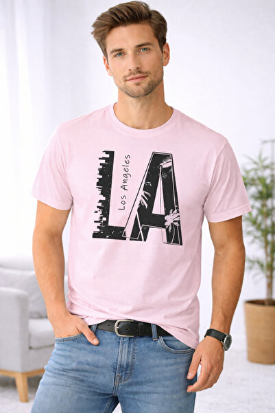 VODEXA Men's Oversize T-Shirt La Printed 100% Cotton T-Shirt Comfortable Fit
