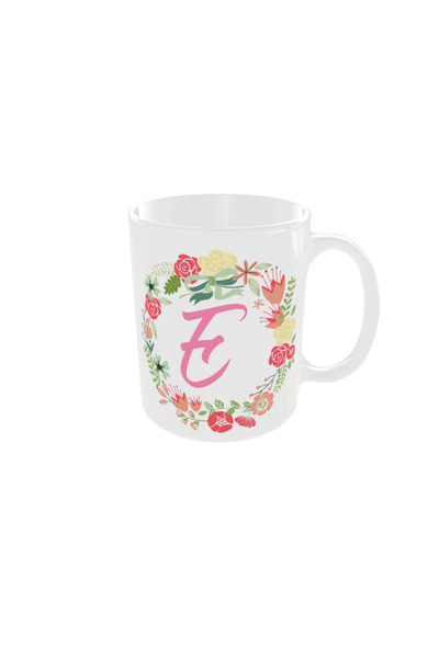 OEM Personalized floral letter E mug, 350ml – the ideal gift for any occasion