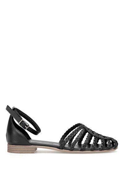 Mammamia D26Ys-5280 Women's Genuine Leather Flat Sandals Black