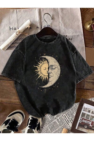 CLASSY.MODA Μπλουζάκι με εφέ καπνιστού αντικέ και πλυμένη υφή - Τζιν με ρετρό...