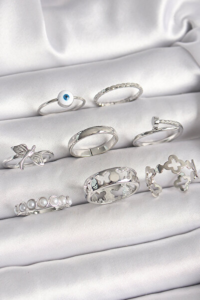 Nehir Stylish Brass Silver Color Evil Eye Bead Detail Pearl Butterfly Embroid...