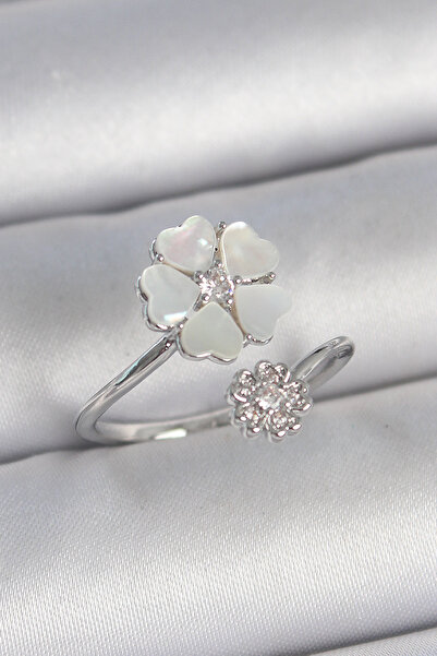 Nehir Stylish Brass Silver Color White Enamel Flower Model Zircon Stone Detai...