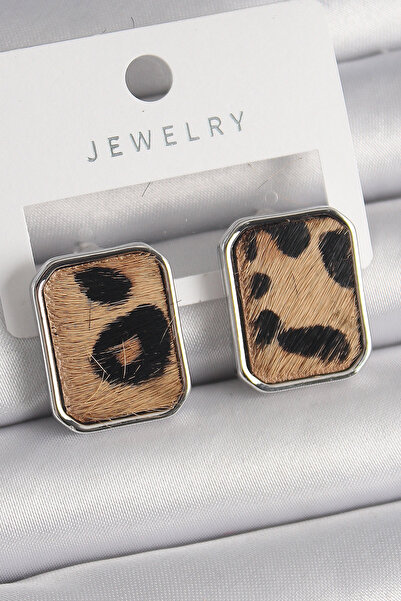 Nehir Stylish Brass Silver Color Leopard Pattern Square Model Women's Earring...