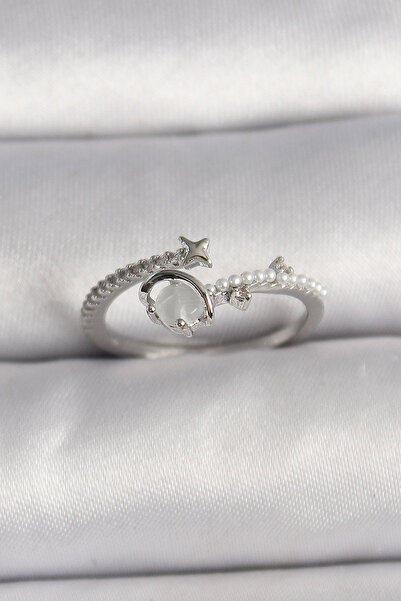 Nehir Stylish Brass Silver Color Zircon Stone White Enamel Star Detail Adjust...