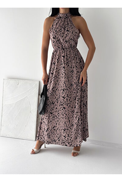 MaxiMor Women's Sleeveless Halter Neckline Elastic Waist Leopard Pattern Micr...