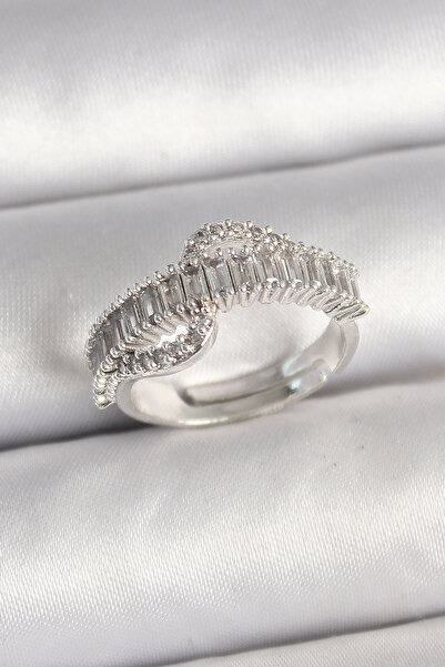 Nehir Stylish Brass Silver Color Waterway Zircon Stone Adjustable Model Women...