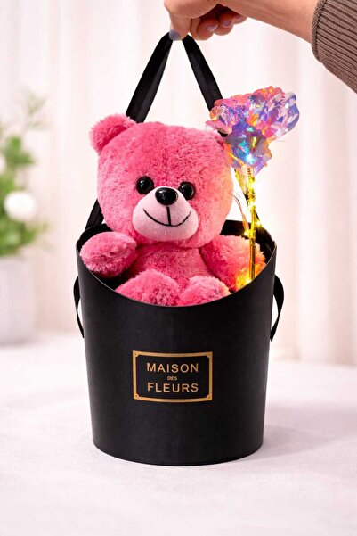 Mirlara Işıklı Gül Detaylı Peluş Ayıcık Hediye Kutusu
