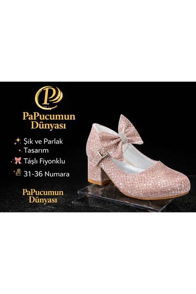 PAPUCUMUN DÜNYASI حذاء باليه للفتيات بكعب عالٍ وفيونكة