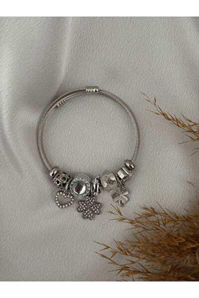 stainless steell Silver Multi-Colored Charm Steel Bracelet