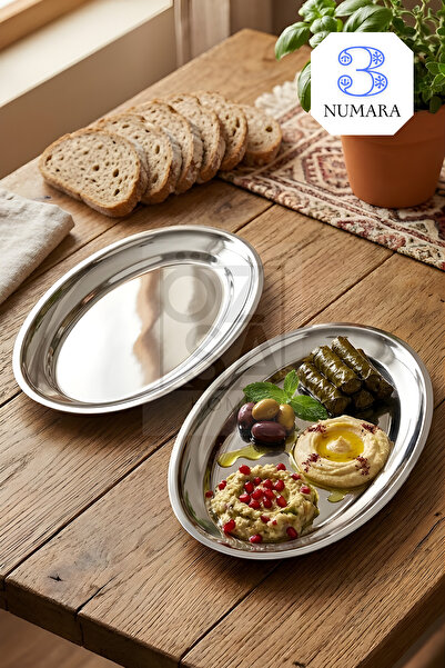 ÖzSa Home Ovalis 2'li Çelik Meyve Salata Meze Tabağı Servis Sunum Parlak Kayı...