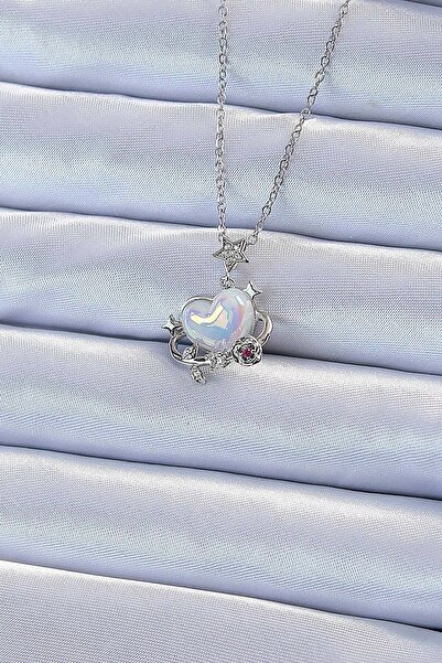 Nehir Stylish 316L Steel Chain Silver Color Zircon Stone Planet-Looking Heart...