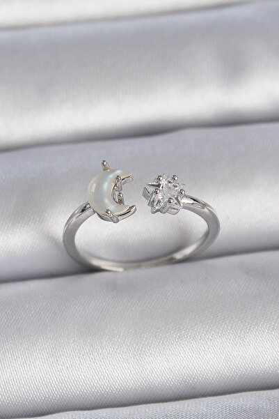 Nehir Stylish Brass Silver Color Pearl Crescent Zircon Stone Star Adjustable ...