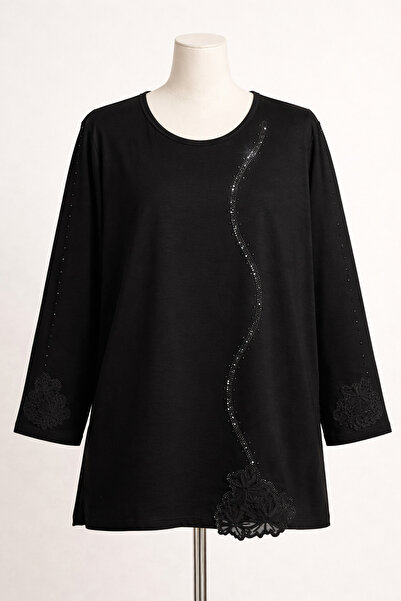 Subaşı Women's Long Sleeve Luxury Stone Embellished Plus Size Combed Cotton B...