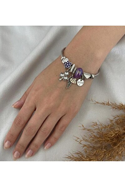 stainless steell Silver Multi-Colored Charm Steel Bracelet
