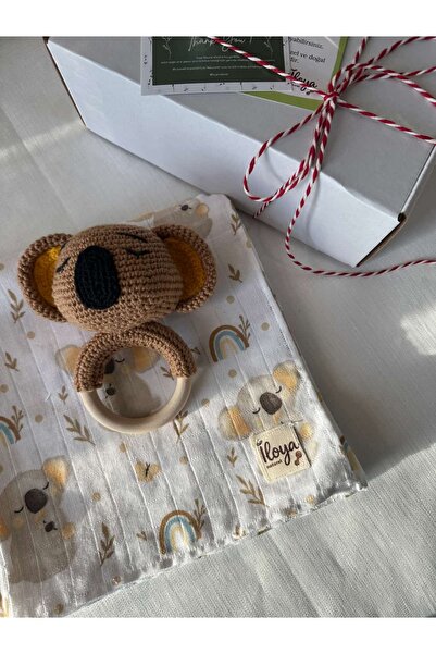 İloya Naturel Natural Baby Set of 2 |   Patterned Muslin, Amigurumi Rattle