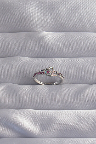 Nehir Stylish Brass Silver Color Colorful Zircon Stone Adjustable Ring Teache...