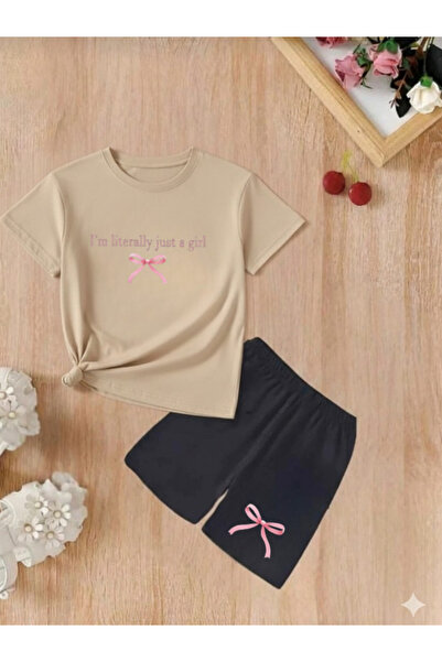 DOCE ELEGANTE Set de vară pentru fete, cu panglică roz imprimată, pantaloni s...