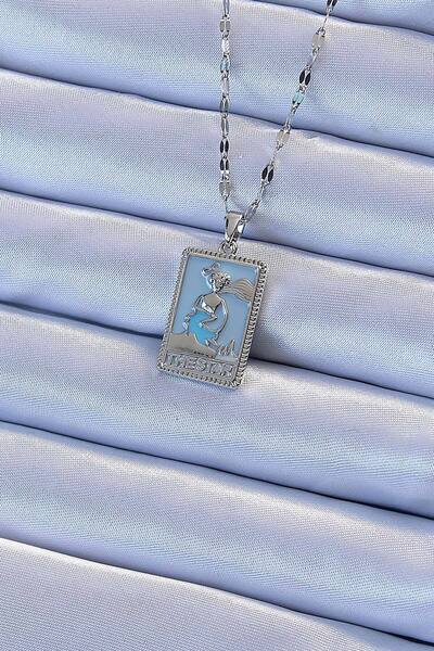 Nehir Stylish 316L Steel Chain Silver Color Blue Enamel Tarot Pendantteachers...