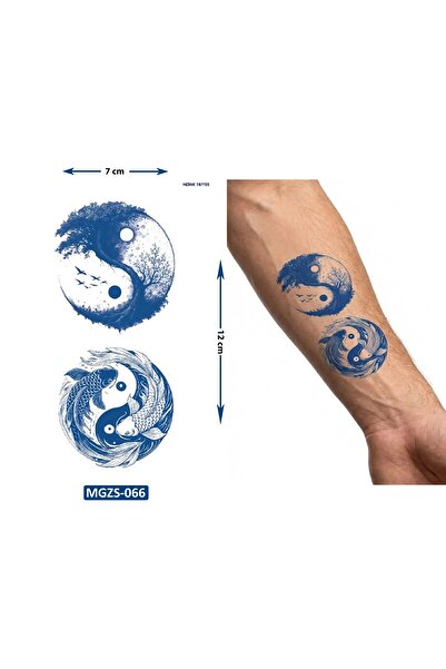 Airbrush Tattoo Ağaç Balık Ying Yang Geçici Dövme Yarı Kalıcı Aylık Yapıştırm...