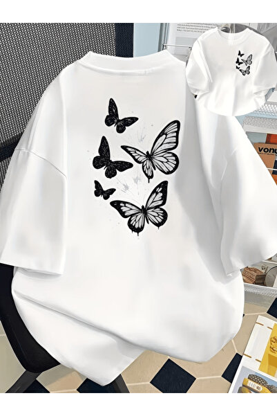 one button Μπλουζάκι Flying Black Butterfly με στάμπα διπλής όψης Premium Ove...