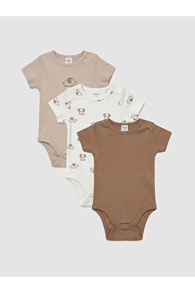 LC Waikiki Ekru Fil Baskılı Erkek Bebek Çıtçıtlı Body 3'lü