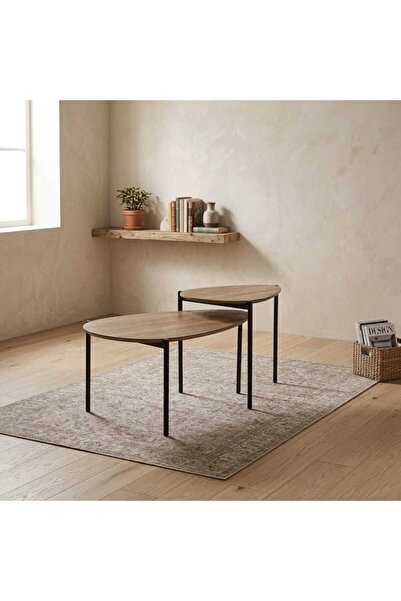 Arnohome طقم طاولة قهوة عصري ومبسط مكون من قطعتين-مقاس الكبيرة(90*50*42)سم-وا...