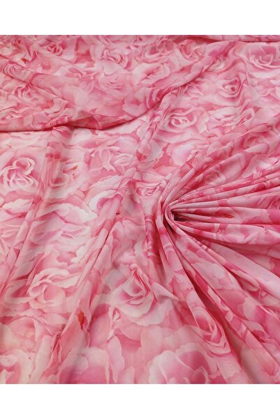 Kumaş Parça Pembe Gül Desenli File En: 145cm