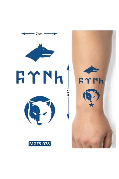 Airbrush Tattoo Göktürkçe Türk Bozkurt Geçici Dövme Yarı Kalıcı Aylık Yapıştı...