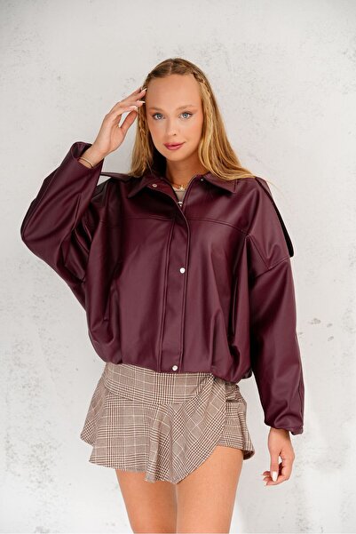 LAVRE Women's Oversize Leather Bomber Jacket - New Season Jacket with Zipper ...