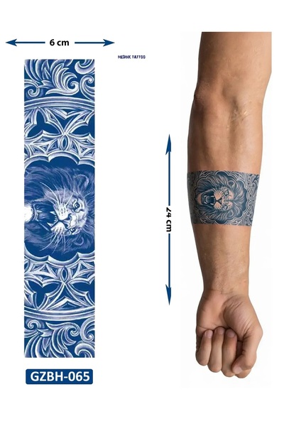 Airbrush Tattoo Aslan Kol ve Ayak İçin Şerit Bant Dövmesi Yarı Kalıcı Geçici ...