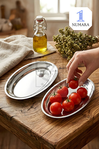 ÖzSa Home Ovalis 2'li Küçük Boy Çelik Meyve Salata Meze Tabağı Servis Sunum P...