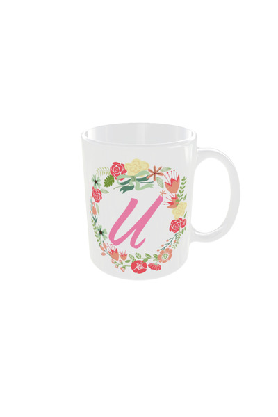 OEM Personalized white floral letter U mug, 350ml – the ideal gift for any oc...
