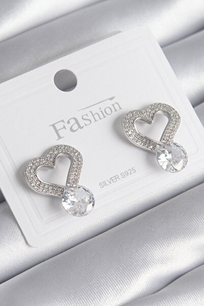 Nehir Stylish Brass Silver Color Zircon Stone Heart Model Drop Zircon Stone D...