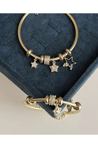 Haziran Accessories Brass Plated, Star Stone Adjustable Women's Cuff Bracelet