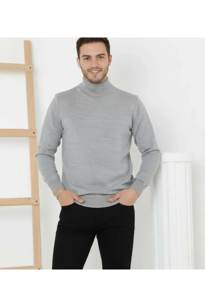 modi Soft Textured Men's Warm Gray Half-Throat Cotton Thin Weave, Long Sleeve...