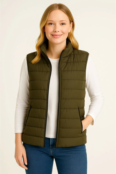 modi Women's Daily Elegance Khaki Inflatable Zippered Water Repellent Quilted...