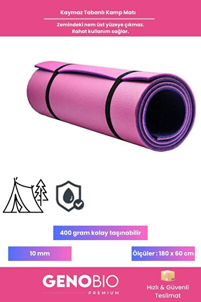 GenoBio Kamp Matı 180 x 180 cm Kare Pembe Çadır Uyku Pedi 10mm Kaymaz Tabanlı...