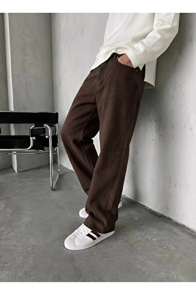 Wonraces Men's Brown Baggy Basic Denim Trousers